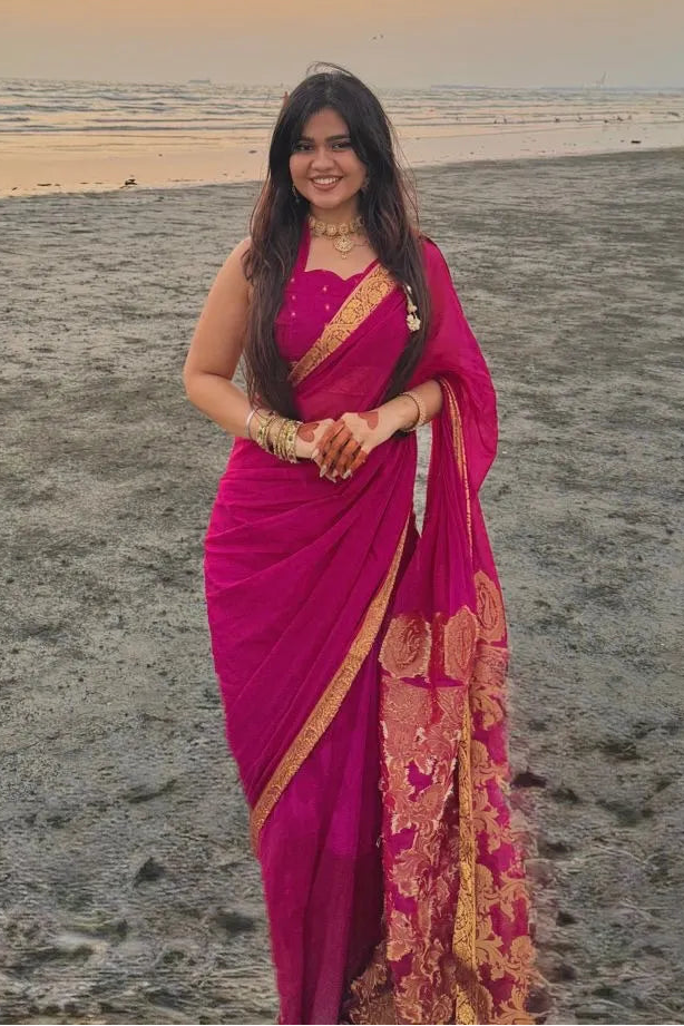 Chiffon Silk Banarsi - Wine Berry