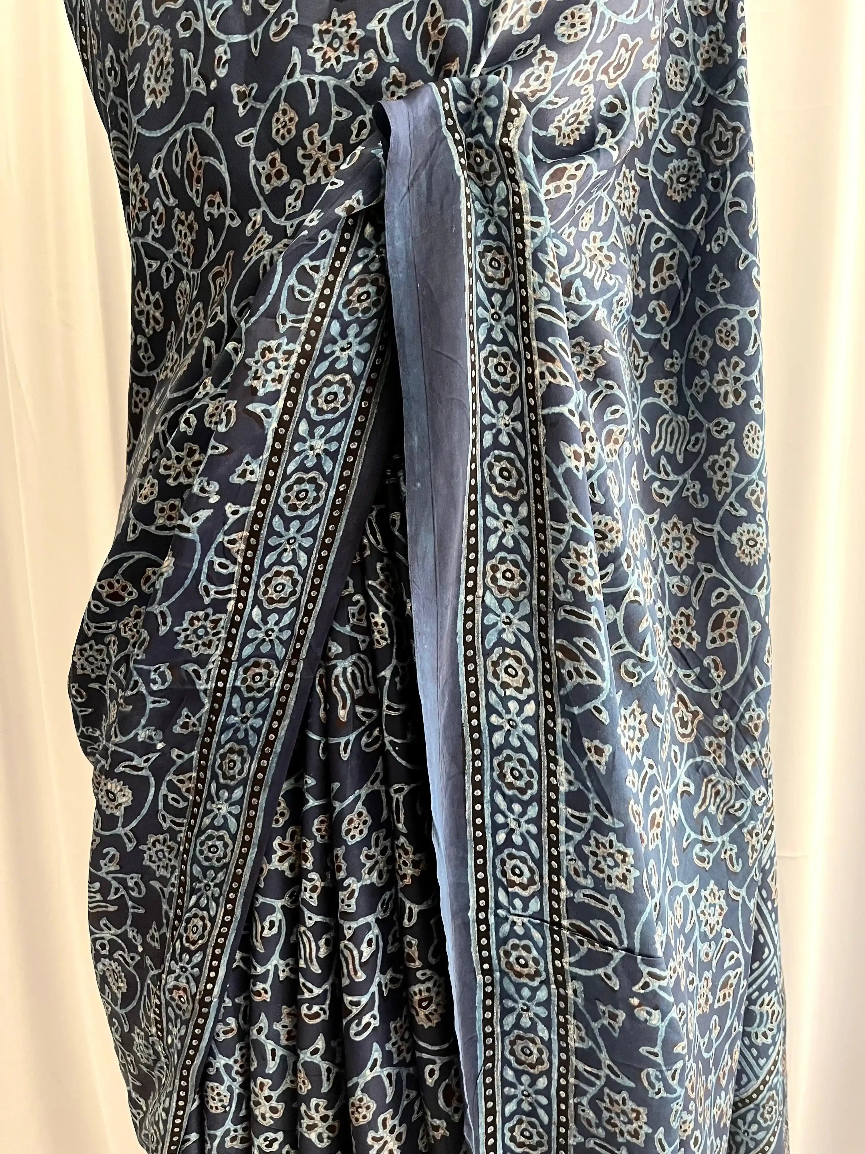 Ajrak Hand-Blocked Silk: Lapis Lazuli