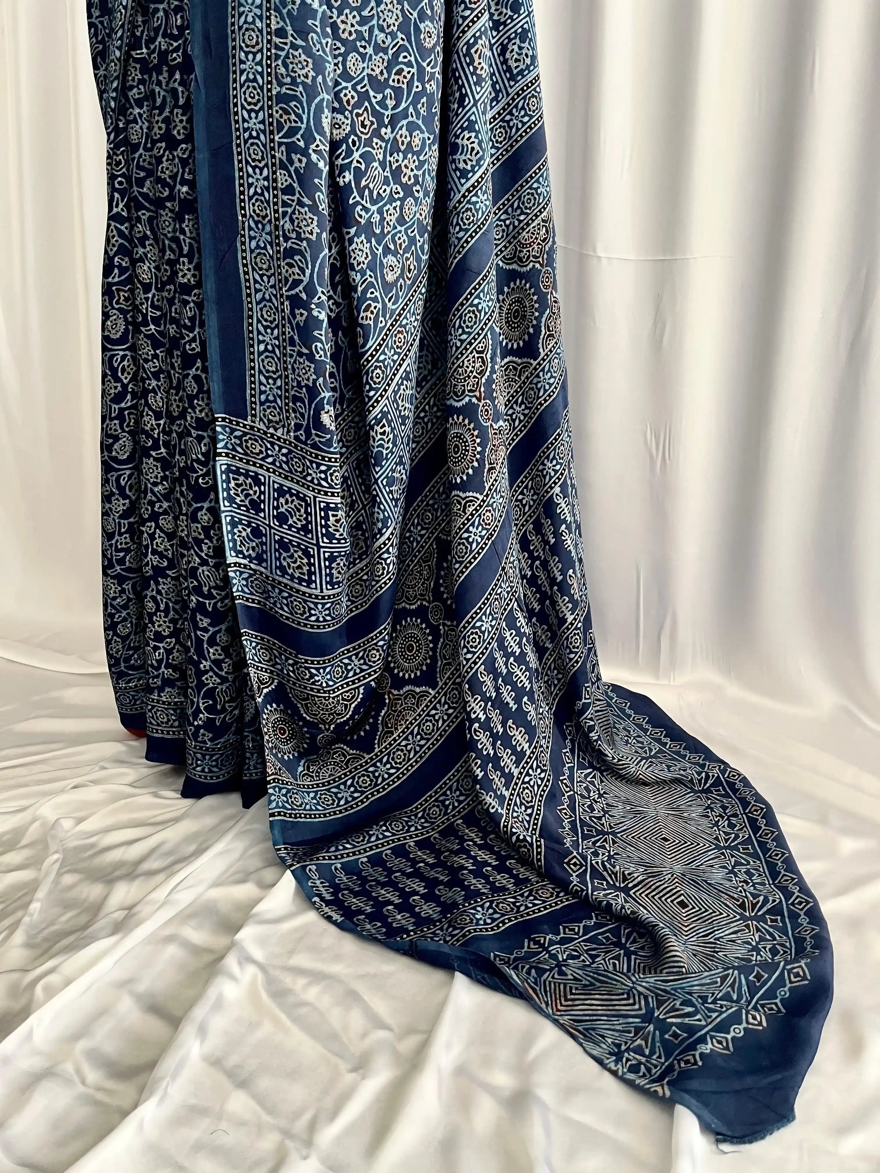 Ajrak Hand-Blocked Silk: Lapis Lazuli