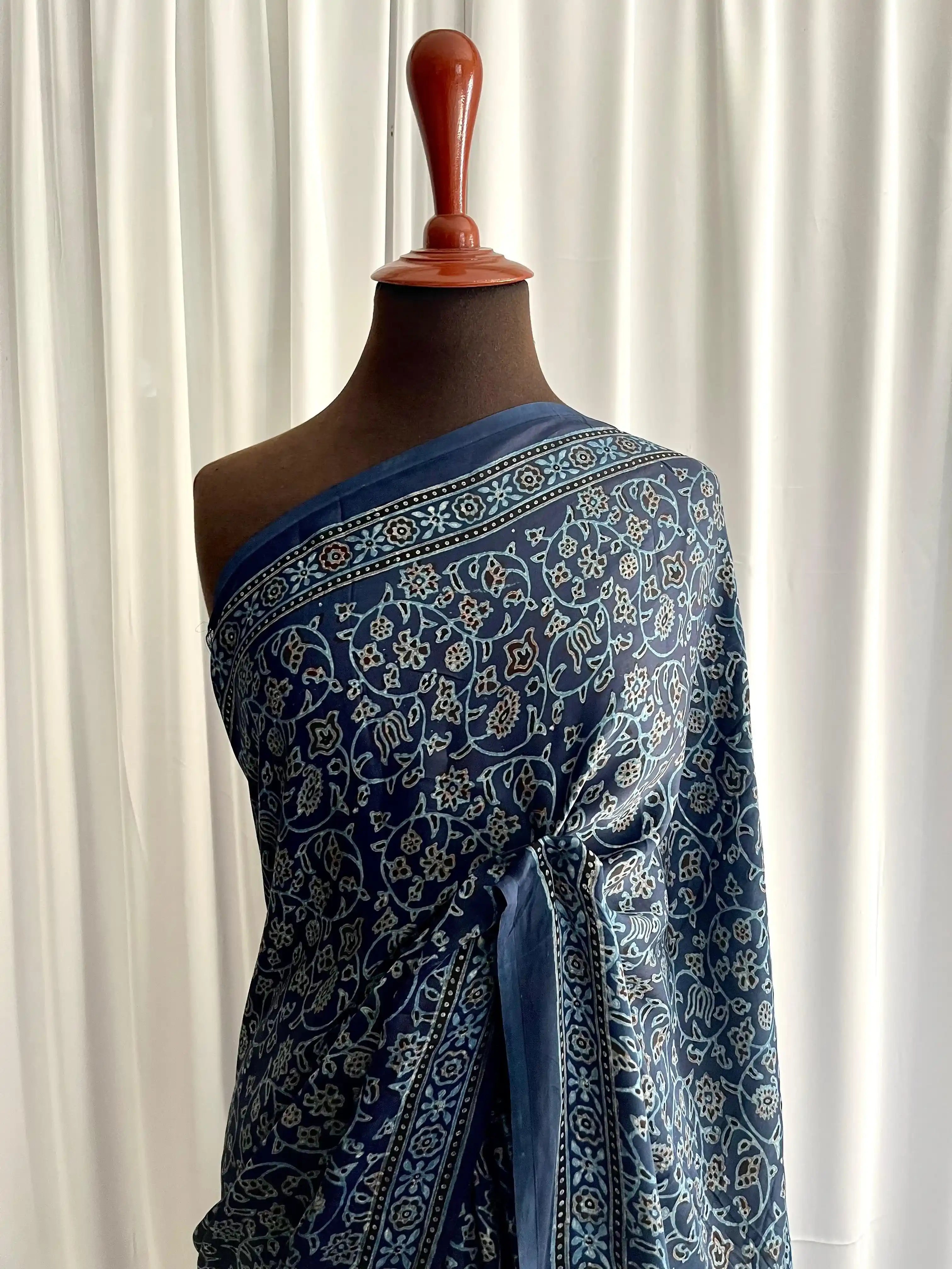 Ajrak Hand-Blocked Silk: Lapis Lazuli