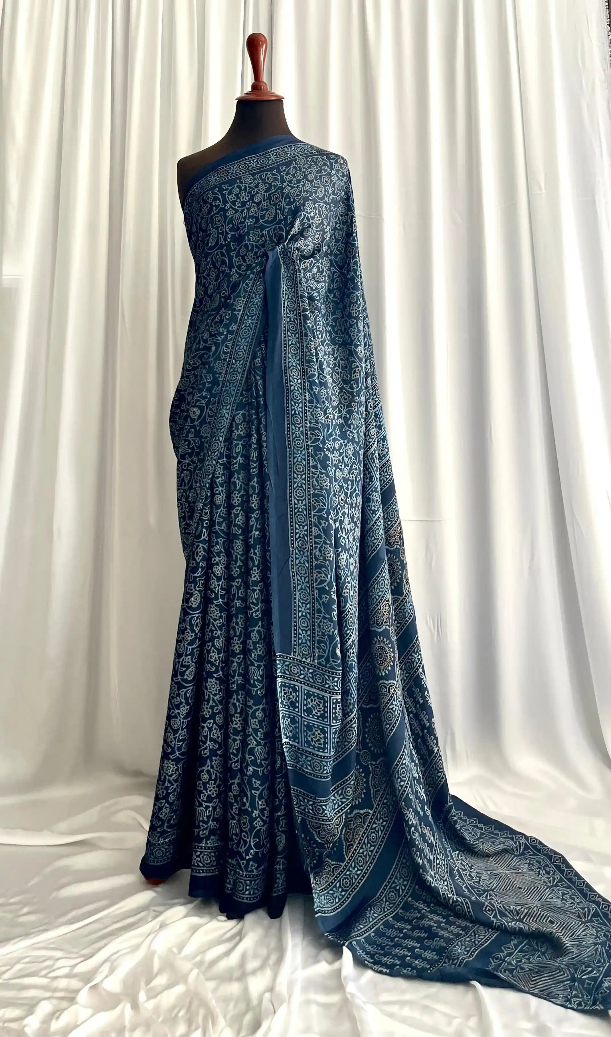 Ajrak Hand-Blocked Silk: Lapis Lazuli