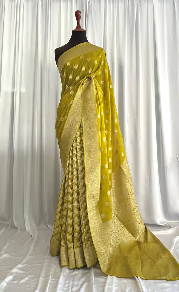 Chiffon Banarsi Jamavar: Lime Luxe
