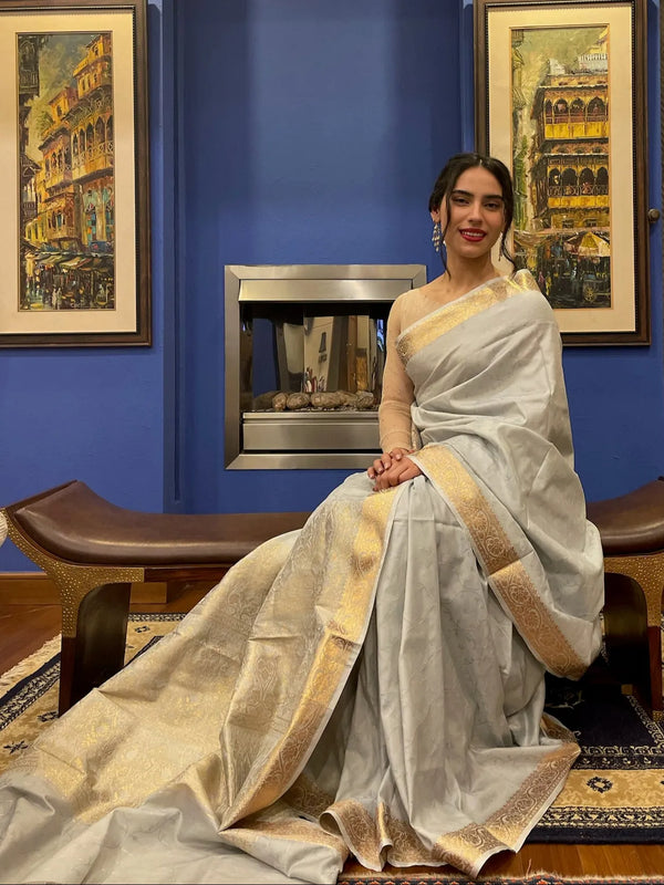 Noor e Jehan Banarsi Silk: Cloudy Grey