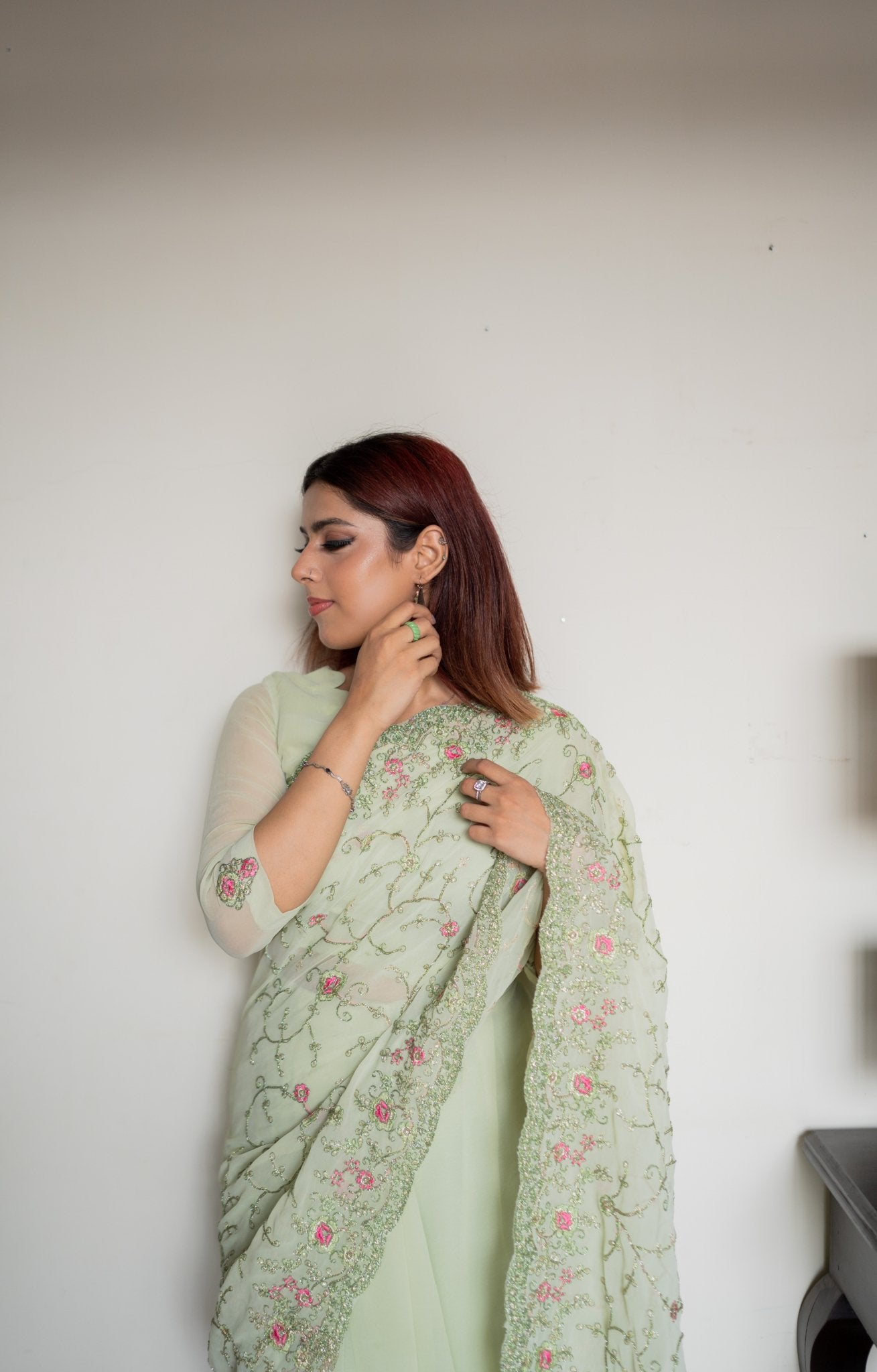 RTW - Mint Embroidered Chiffon: Daim