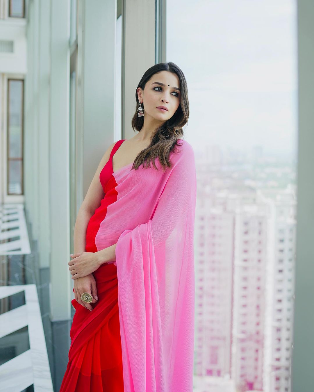 Alia Bhatt Saree - Pink Red