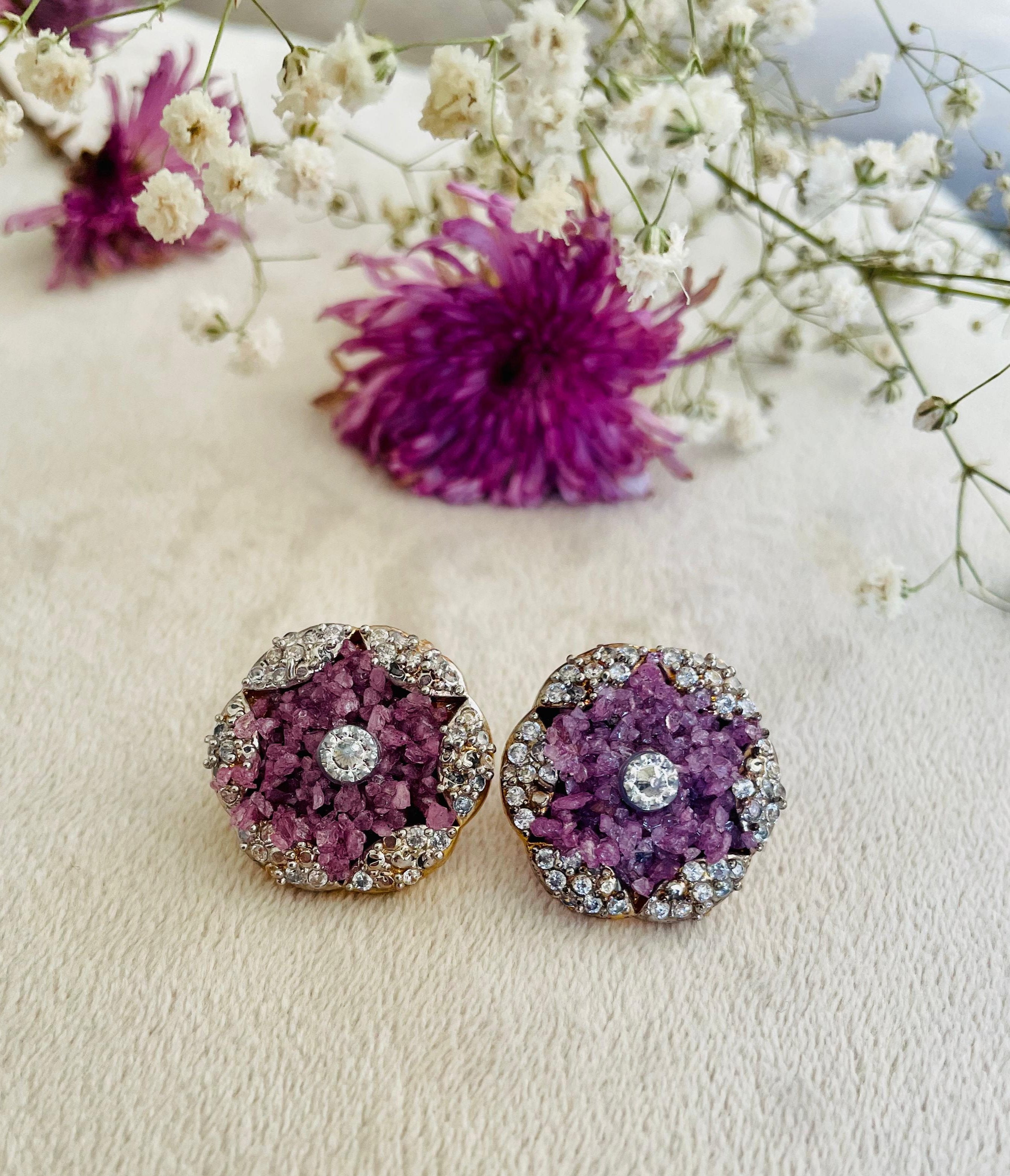 Earrings: Amethyst & Zircon Tops