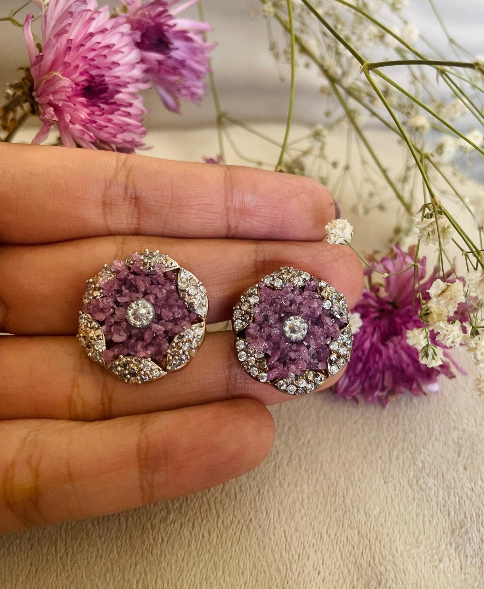 Amethyst & Zircon Studs