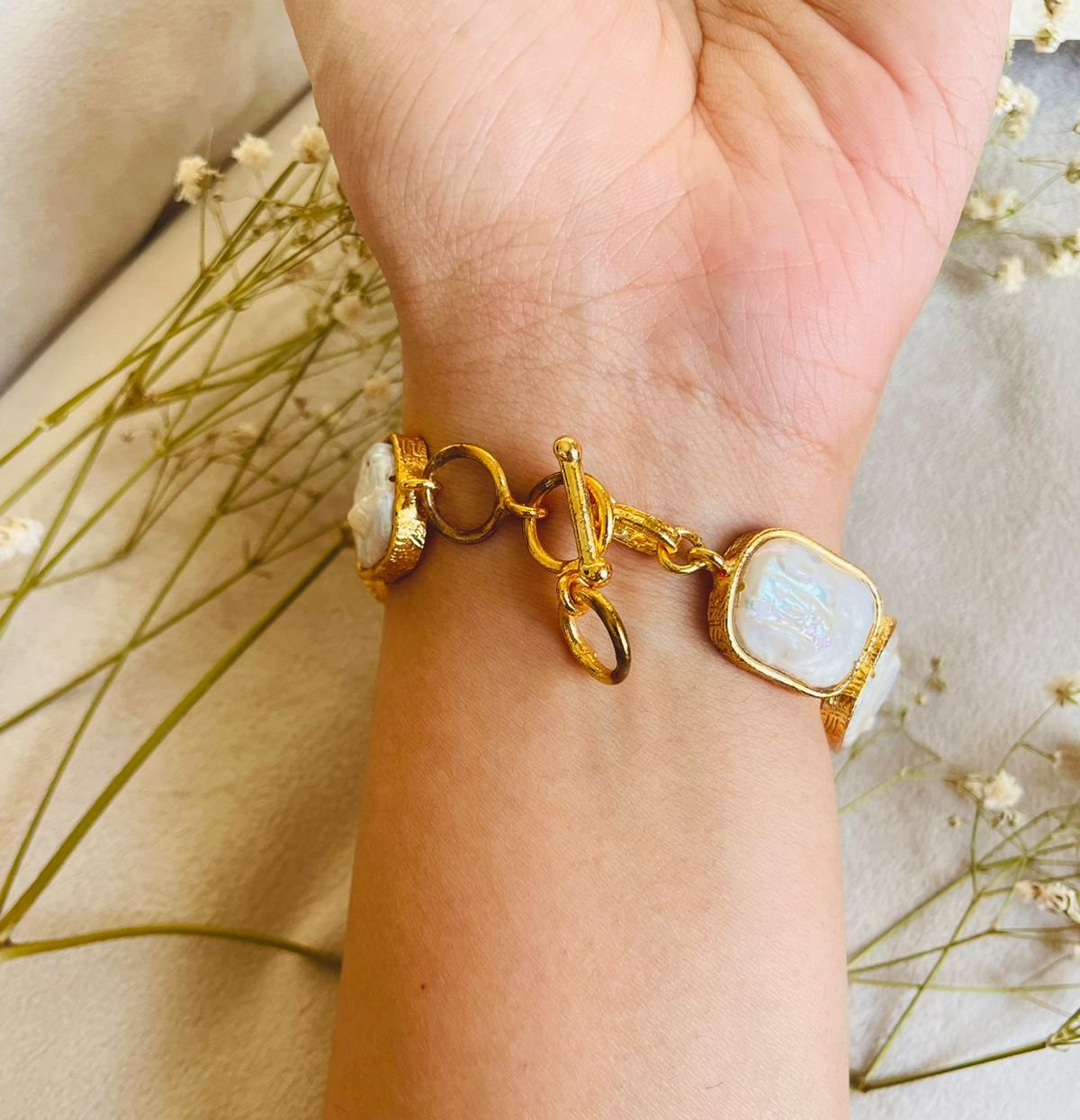 Gold Plated Bracelet: Baroque Pearl