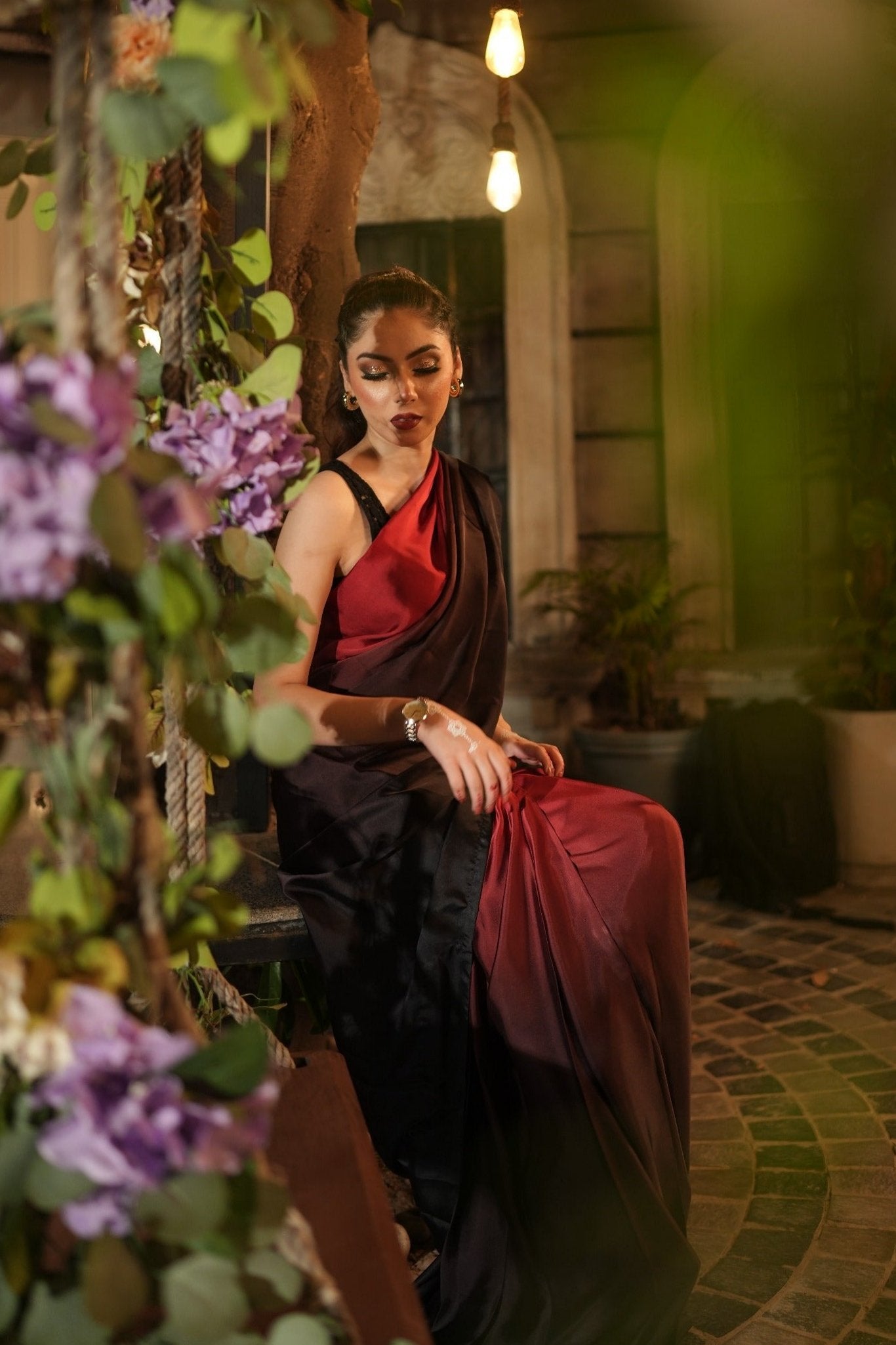 Jaan-E-Jahan - Ombré Silk: Fiery Red