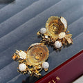 Gold Plated Afroza Navy Blue Stud Earrings