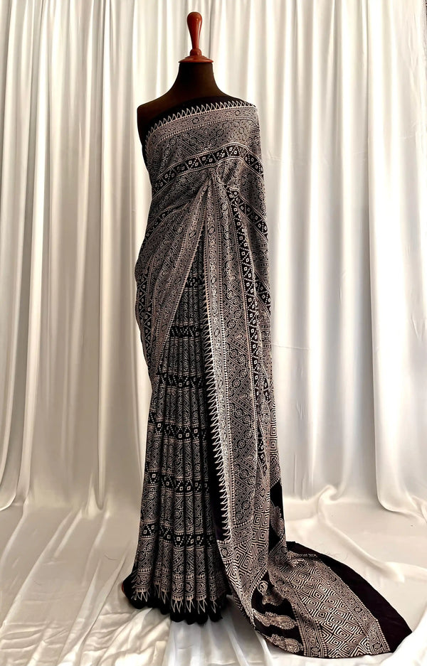 Ajrak Hand-Blocked Silk: Zarqa