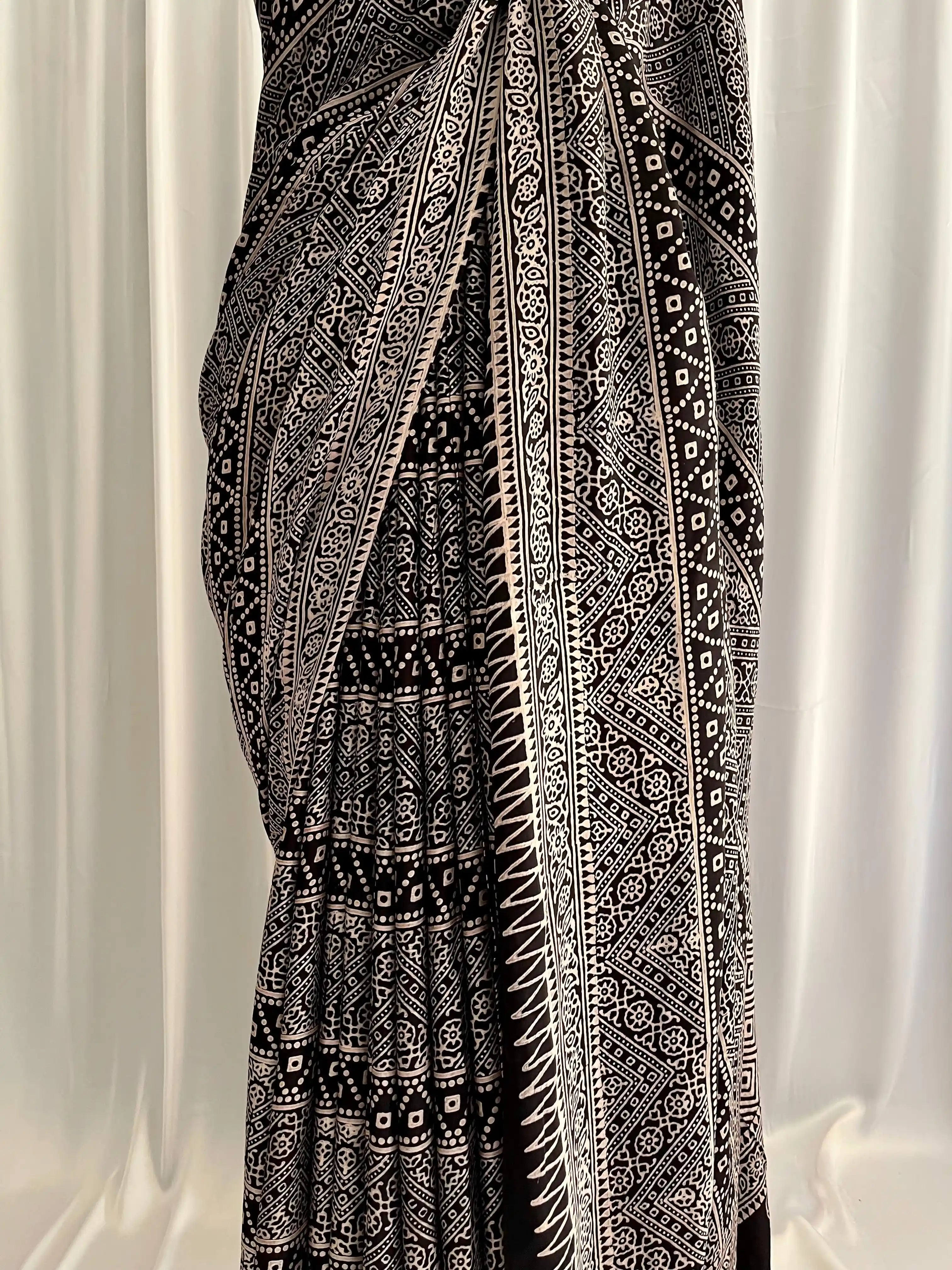 Ajrak Hand-Blocked Silk: Zarqa