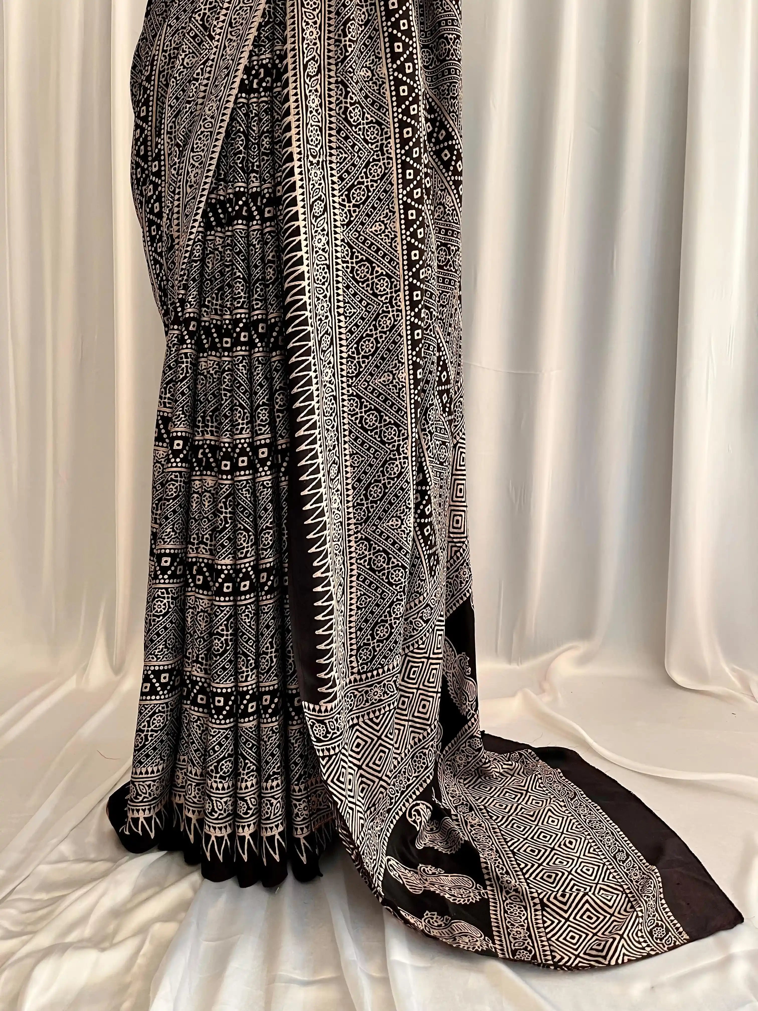 Ajrak Hand-Blocked Silk: Zarqa