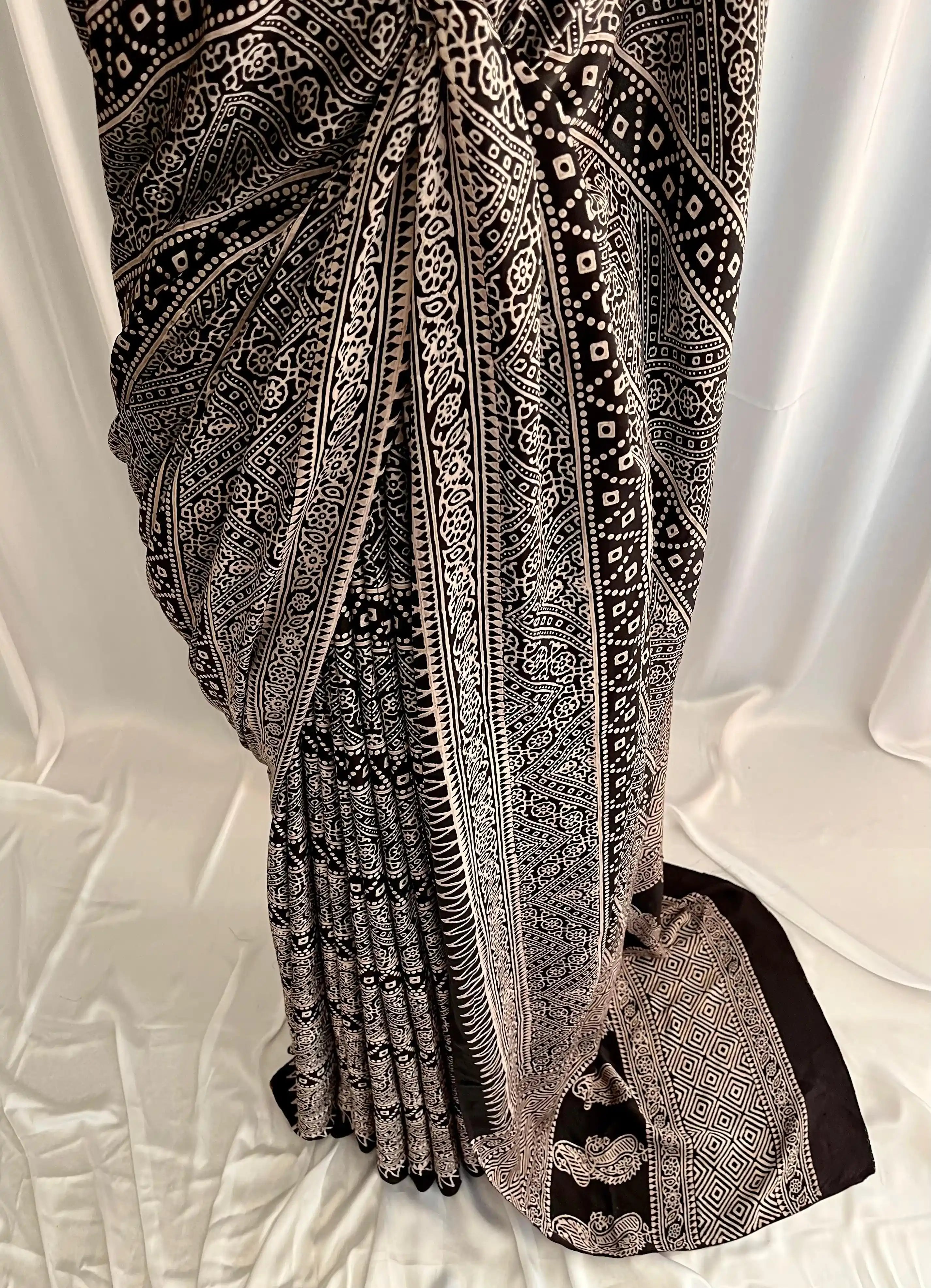 Ajrak Hand-Blocked Silk: Zarqa