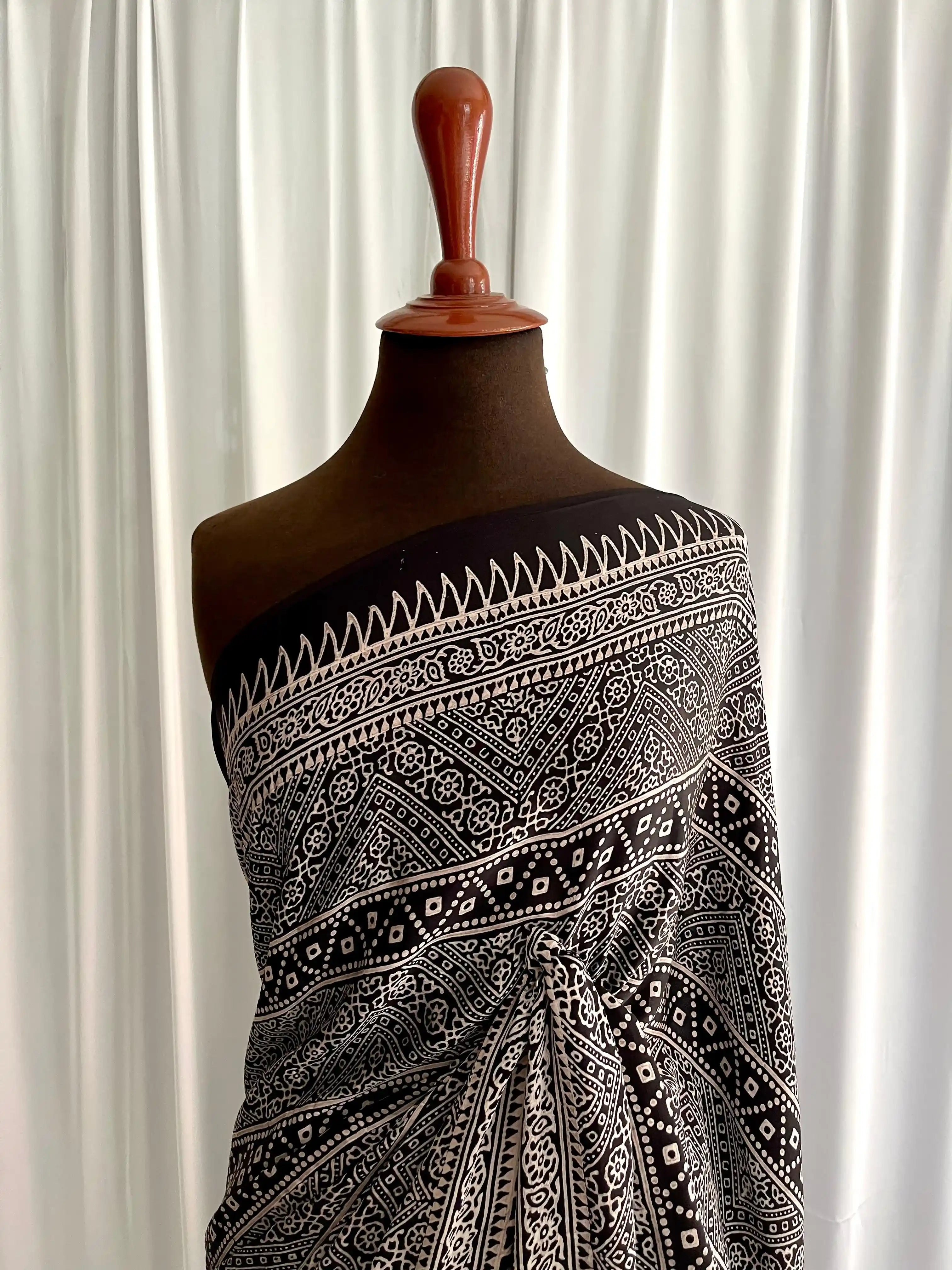 Ajrak Hand-Blocked Silk: Zarqa