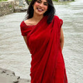 Embroidered Pure Chiffon: Carmine