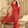 Embroidered Pure Chiffon: Carmine