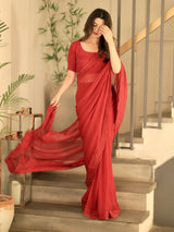 Embroidered Pure Chiffon: Carmine
