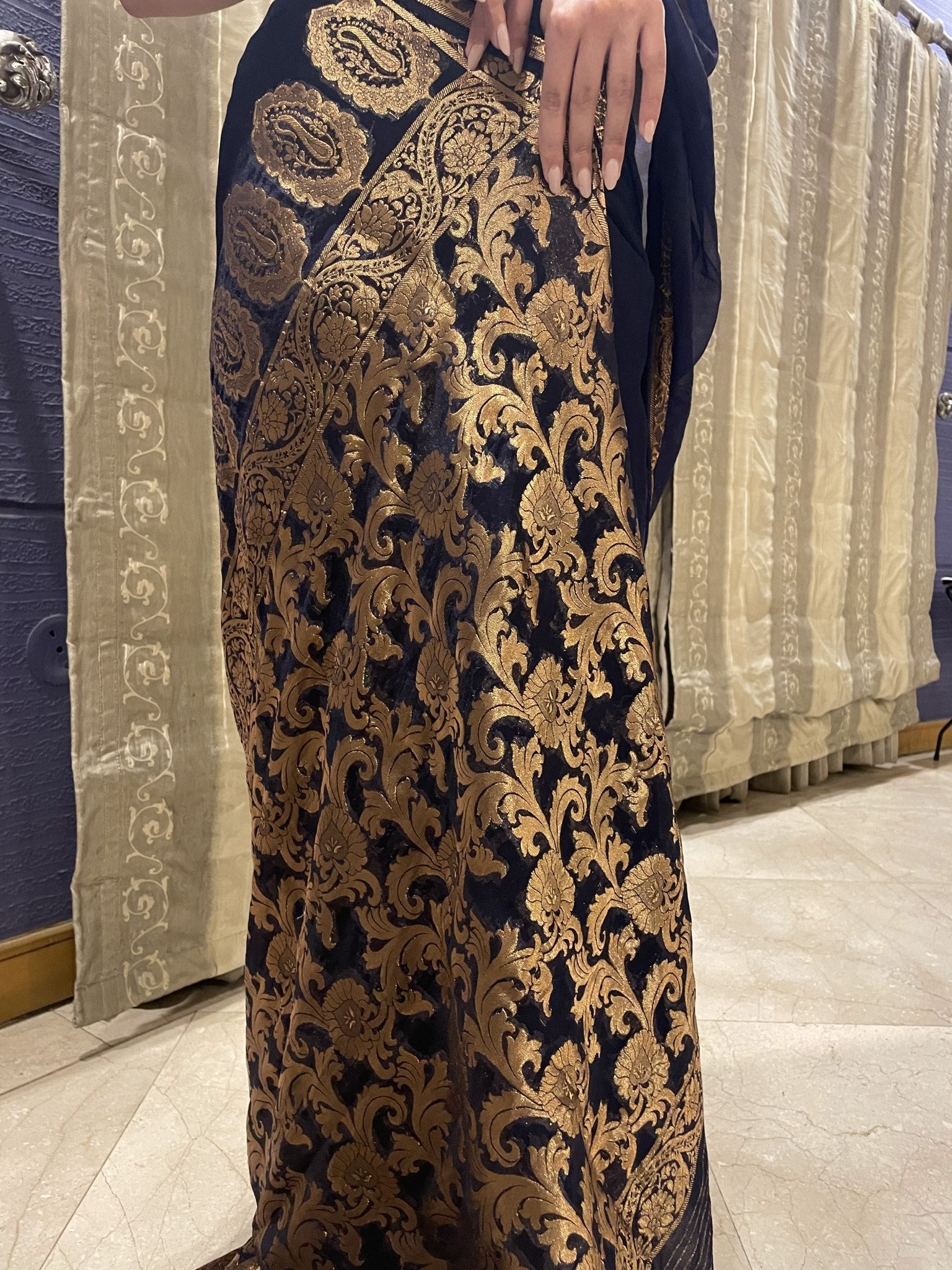 Sample Sale: Chiffon Silk Banarsi - Navy Blue