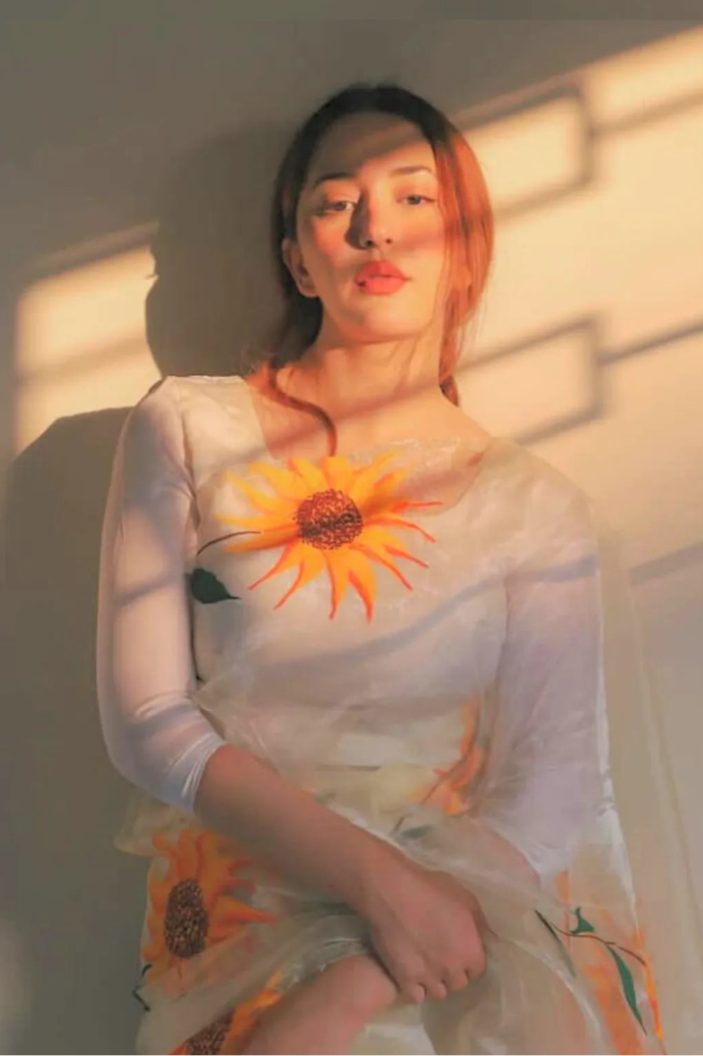 Glass Organza - Hand Painted:  Dakota Sunflower