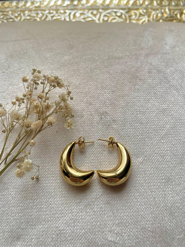Gold Plated Modern Hoops - Crescent