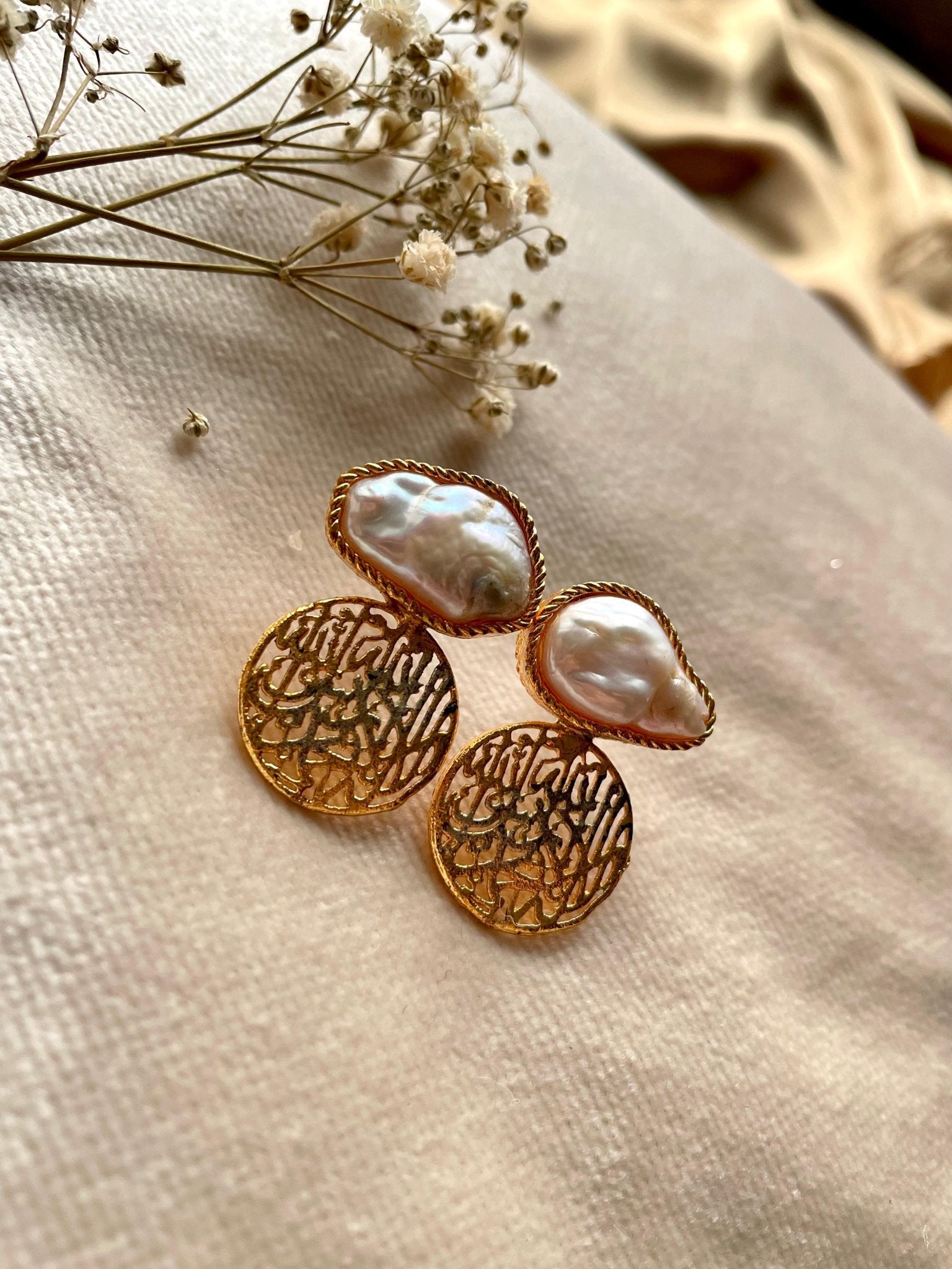 Gold Plated Ottoman Kalma Earrings