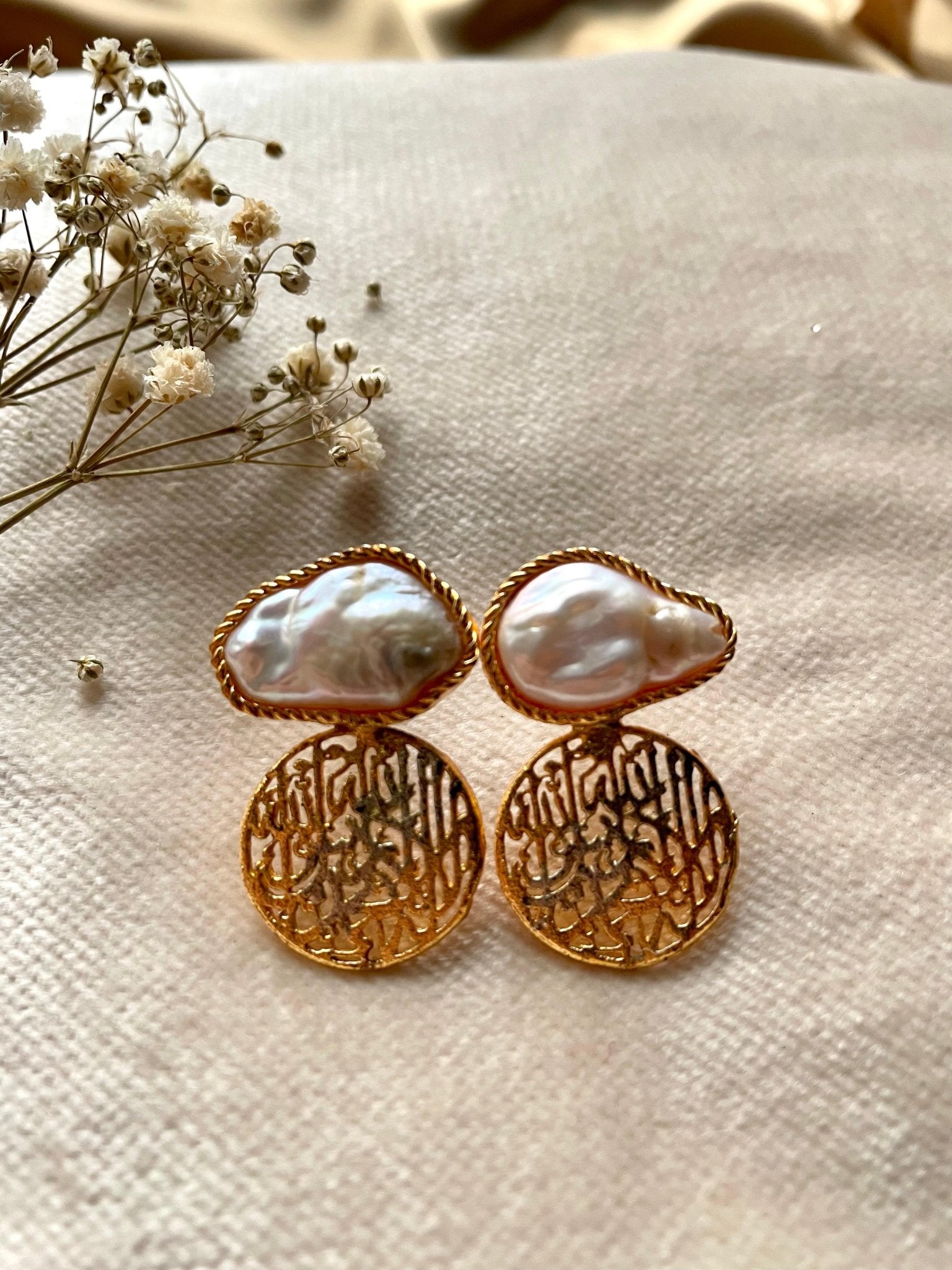 Gold Plated Ottoman Kalma Earrings
