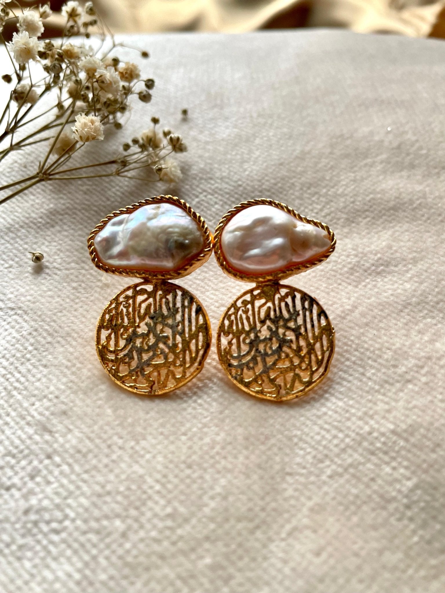 Gold Plated Ottoman Kalma Earrings