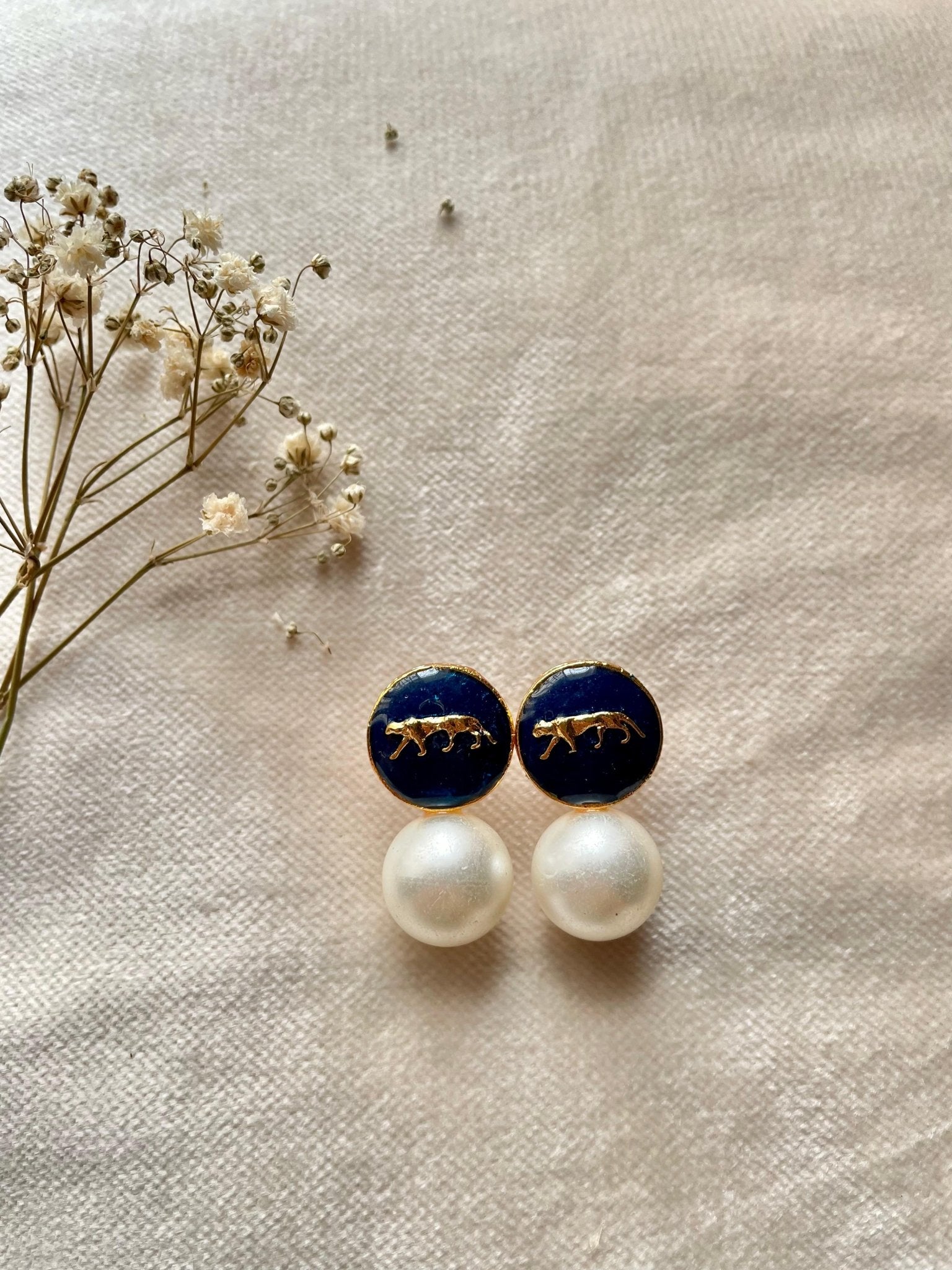Gold Plated Sabyasachi Inspired Studs - Navy Blue