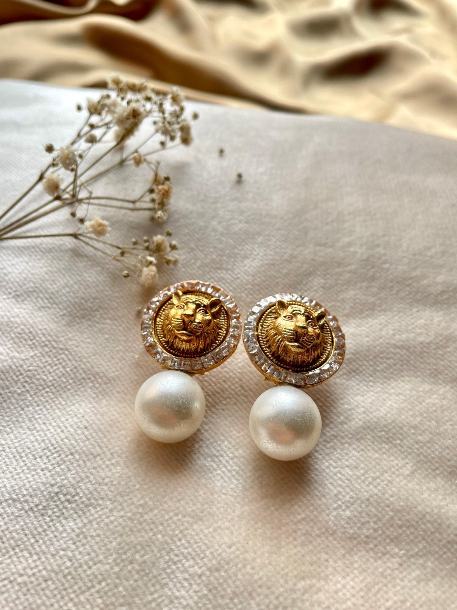 Gold Plated Sabyasachi Regal Lion Studs