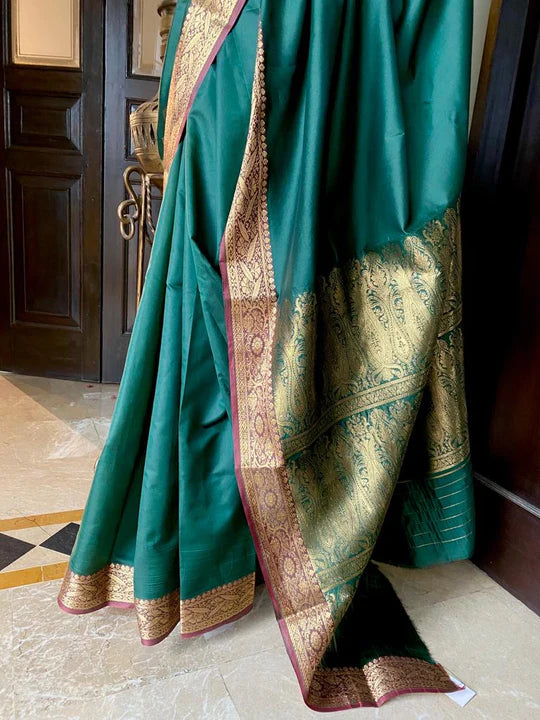Handloom Banarsi Silks: Tropez Emerald