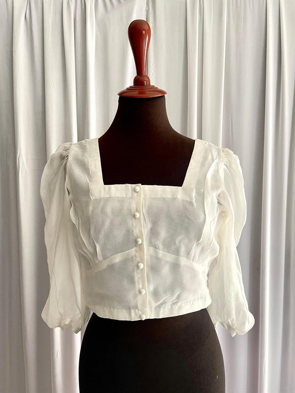 Sample - Chiffon Puff Sleeves: Jasmine White