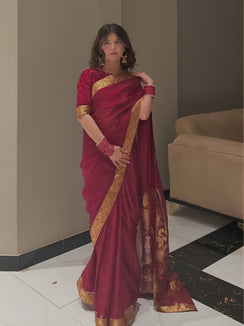 Chiffon Silk Banarsi - Wine Berry