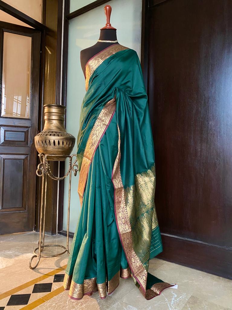 Handloom Banarsi Silks: Tropez Emerald