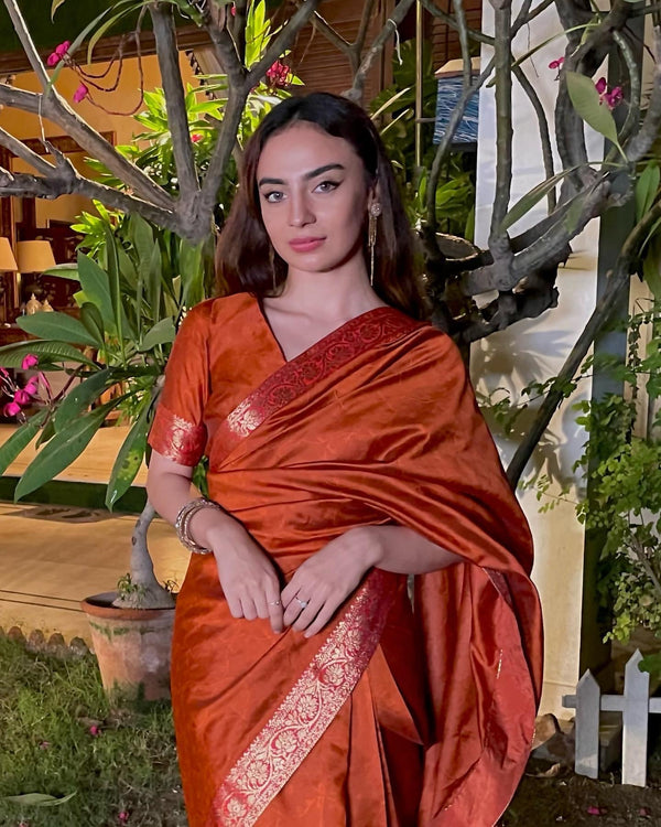 Noor e Jehan Banarsi Silk: Burnt Orange