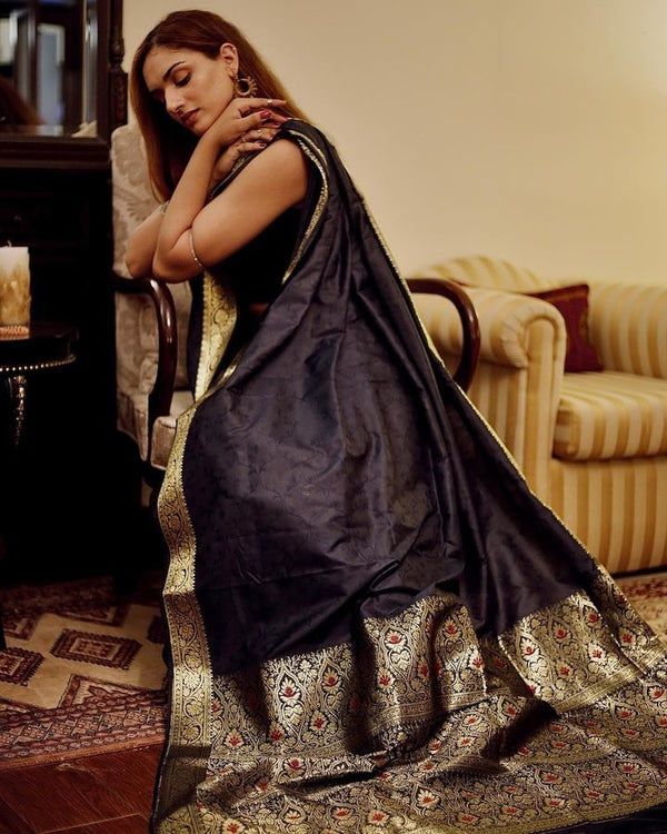 Noor e Jehan Banarsi Silk: Navy Blue